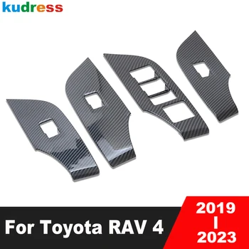 Automobilių Durų Porankiai Lango Pakėlimo Jungiklį Mygtuką Skydelio Dangtelį Apdaila Toyota RAV4 RAV 4 2019-2022 2023 Anglies Inteiror Priedai