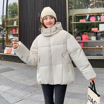 Mados Elegantiškas Korėjos Gobtuvu Medvilnės Striukės, Paltai 2023 Moterų Žiemą Šiltas Užtrauktuku Duona Parkas Rudenį Streetwear Prarasti Medvilnės Kailis