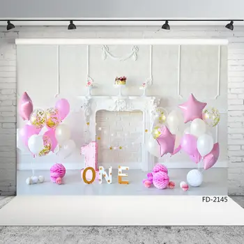 Rožinės spalvos Balionai Gaisro Vietą 1-ojo Gimtadienio Baby Shower Vinilo Foto Tapetai Fotografijos Backdrops Photocall Foto Studija