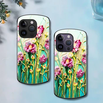 Aliejaus Tapybai Gėlės Atveju Iphone 14 11 13 12Mini Pro Max XS X XR Grūdintas Stiklas Ovalo formos Dangtelis, skirtas 