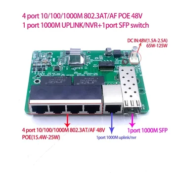 Standartinis protokolas, 4 port 802.3 AF/NE 48V POE IŠ/48V poe switch 1000 mbps POE poort;1000 mbps UPLink/nvr poort; 1000M SFP prievadą