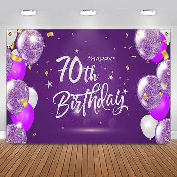 Laimingas 70 metų Gimtadienį Banerio Fonas, Dekoracijos Šalies Prekių balionas Moterims, vyrams, Violetinė Fotografijos blizgučiai Fone