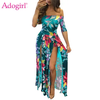 Adogirl S-5XL Vasaros Suknelė Gėlių Spausdinti Off Peties Pusė Rankovių Aukštos Ritininės Bohemijos Paplūdimio Suknelės Moterims Seksualus Playsuits