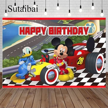 Mickey ir Roadster Lenktynininkų Fonas Gimtadienio Dekoracijas Mickey Reklama Kūdikio Dušas Šalis Reikmenys