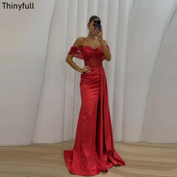 Thinyfull Elegantiška Raudona Undinėlės Promenadzie Suknelė Brangioji China Vakare Šalis Dress Satino Padalinta Grindų Ilgis Oficialus Suknelė