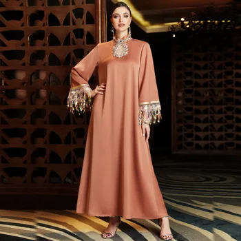 Caftan Maroko Mados Deimantų Duobute Maxi Suknelės Kontrasto Spalvų Kratinys Batwing Rankovės Elegantiškas Musulmonų Kimono
