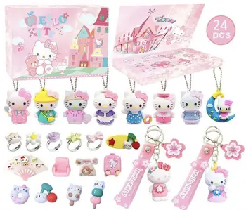 24pcs Hello Kitty Kalėdinis Advento Kalendorius Kawaii Sanrio Random Anime Duomenys Keychain Dovanų Dėžutėje Festivalio Mergaičių Žaislas