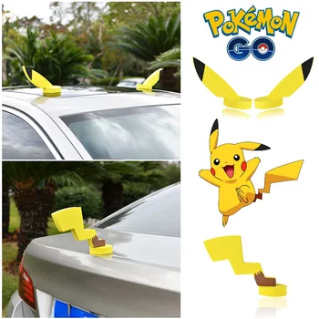 Pokemon Pikachu EVA 3D automobilių Apdailos Lipdukai mielas Triušis gyvūnų ausų uodegos automobilių kėbulo lipdukas Kūrybos VISUREIGIS auto dekoro priedai