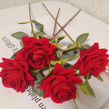 Dirbtinis Viena Rožė Gėlių Modeliavimas Aksominis Rožių Su Kamieninėmis Gėlių Puokštė Vestuves Namų Puošybai Valentino Dieną