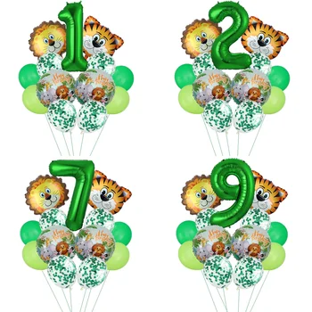 14pcs Džiunglių Gyvūnų Balionai Nustatyti 30inch Žalia Numeris Džiunglės Safari Teminius Vaikų Gimtadienio Dekoracijos Baby Shower Prekes