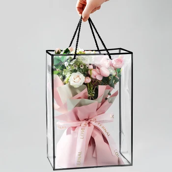 Skaidri Pvc Gėlių Puokštė Krepšys Su Rankena Gėlių Pakavimo Dėžutė, Maišelis Floristas Šviežių Gėlių Vyniojimo Rankinėje Rožių Dovanų Nešti Maišą