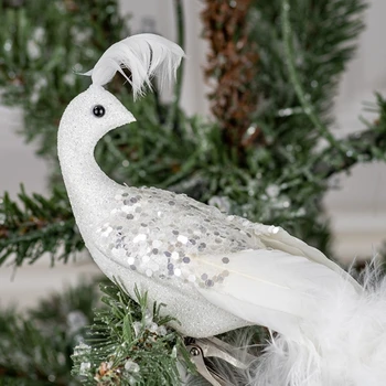 Povai papuošimai Kalėdų Medžio Apdaila Natūralių Plunksnų Paukščių Figūrėlės