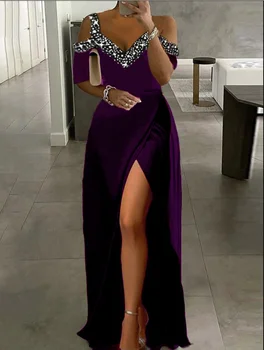 Zabrina Blizgančių Spausdinimo Maxi Suknelė Elegantiškas Trumpas Rankovės Off Peties Suknelės Moterims Padalinta Vakarą Vestidos Lady Klubas Šalis