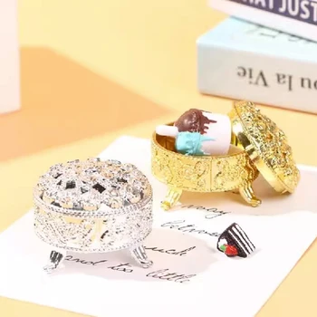 Mini Plastikiniai Tuščiaviduriai Aukso Folija Tortas, Saldainių Dėžutė Vestuvių Naudai Santuokos Baby Shower Dovaną Gydyti Box Pakuotės Šalies Atveju Tiekimo