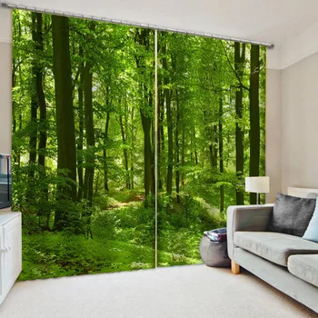 3D Užuolaidų Nuotrauka Pritaikyti Dydį žalia miško užuolaidos Miegamajame, Gyvenamasis Kambarys Office Cortinas Užuolaidų 3D Foto Lango Užuolaida