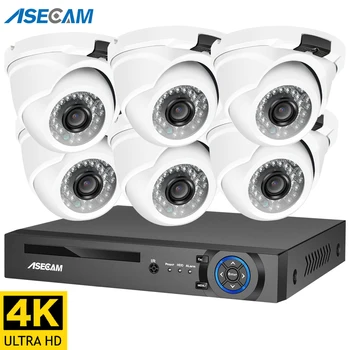 8MP 4K Saugumo kamerų Sistema h.265 POE NVR Rinkinys, CCTV Lauko Metalo, Baltos spalvos Kupolas Vaizdo Stebėjimo Kameros Set