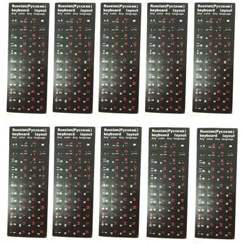 Daug 10vnt rusijos Lipdukas, Klaviatūros Išdėstymas Patvarus Abėcėlės raidės juodame Fone Raudonos Raidės Universalus Nešiojamojo kompiuterio Darbalaukį