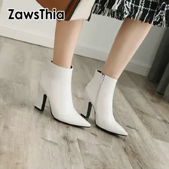 ZawsThia 2022 m. žiemos pavasario baltas juodas storas aukštakulniai batai moterims, siurbliai, stiletai, batai pažymėjo tne užtrauktukas kulkšnies bateliai