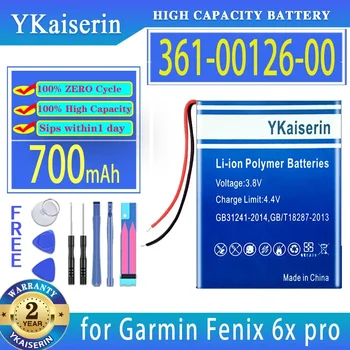 YKaiserin Baterija 361-00126-00 (2 eilutė), 700mAh Garmin Fenix 6X Pro 6XPro GPS žiūrėti Bateria