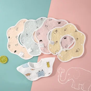 Vaikų žiedlapis kombinezonai su antkrūtiniais animacinių filmų kūdikio 360 laipsnių kampu besisukančio iešmo rankšluostį Vandeniui rankšluostį kūdikiui anti-vėmimą kombinezonai su antkrūtiniais