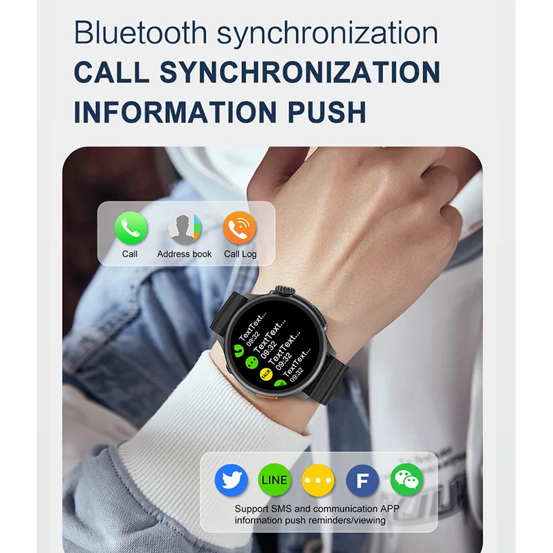 1.53 colių Smartwatch Įkrauti Belaidžiu ryšiu 