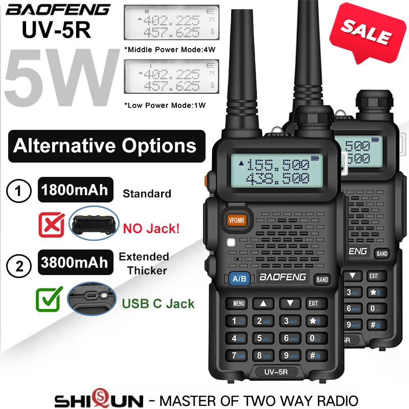 2VNT 5W UV5R Baofeng Walkie Talkie dviejų dažnių VHF UHF C Tipo Ilgo Nuotolio FM Nešiojamų Kumpio ir CB Du Būdu Radijo imtuvai (Kišeninis radijo stotelė - 0