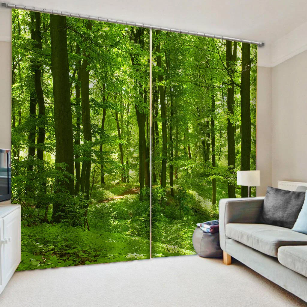 3D Užuolaidų Nuotrauka Pritaikyti Dydį žalia miško užuolaidos Miegamajame, Gyvenamasis Kambarys Office Cortinas Užuolaidų 3D Foto Lango Užuolaida - 0
