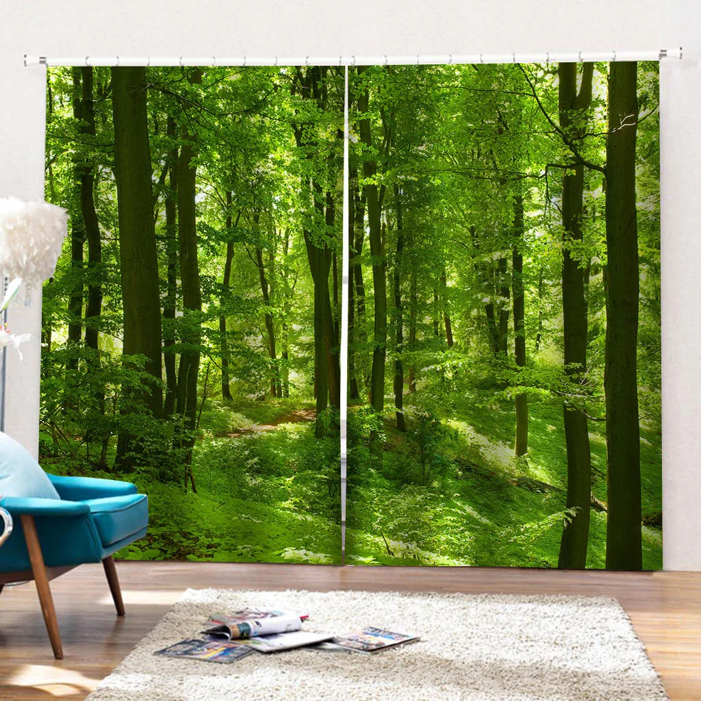 3D Užuolaidų Nuotrauka Pritaikyti Dydį žalia miško užuolaidos Miegamajame, Gyvenamasis Kambarys Office Cortinas Užuolaidų 3D Foto Lango Užuolaida - 2