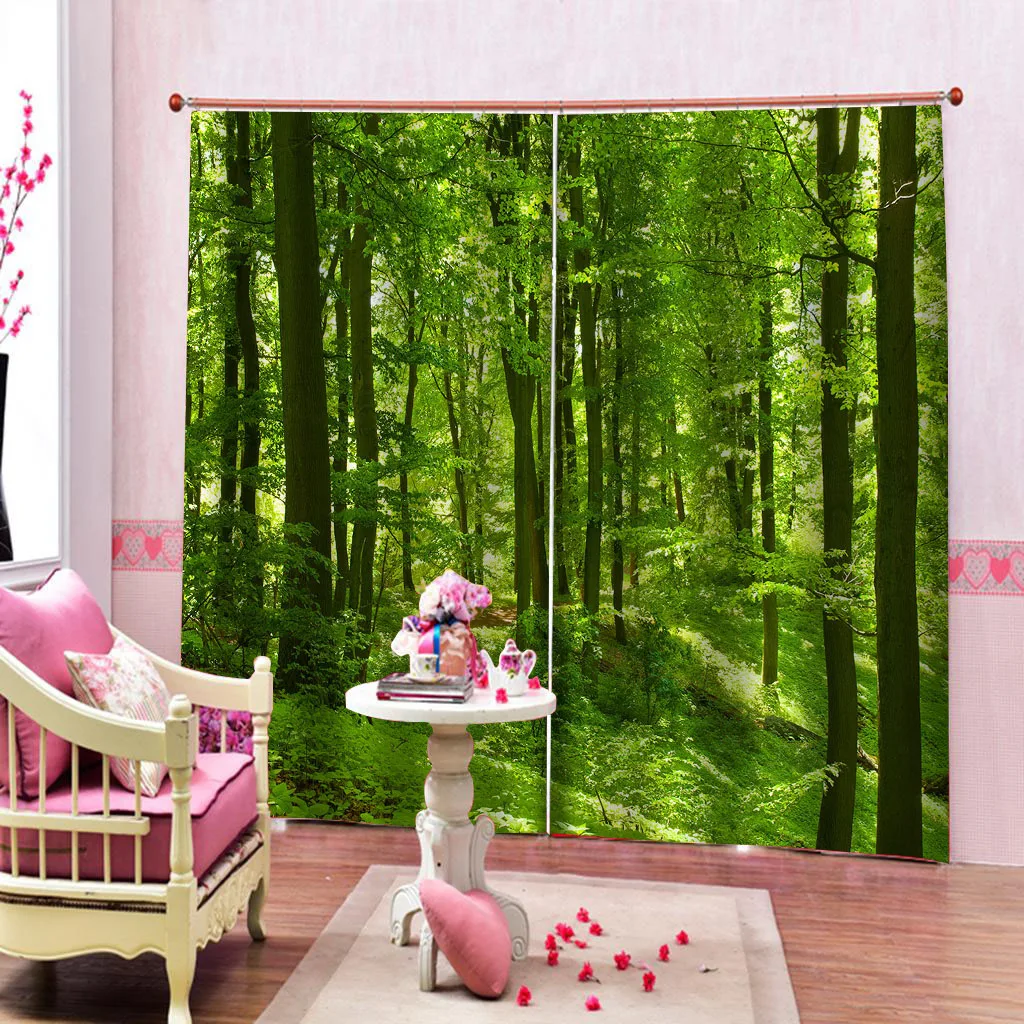 3D Užuolaidų Nuotrauka Pritaikyti Dydį žalia miško užuolaidos Miegamajame, Gyvenamasis Kambarys Office Cortinas Užuolaidų 3D Foto Lango Užuolaida - 4