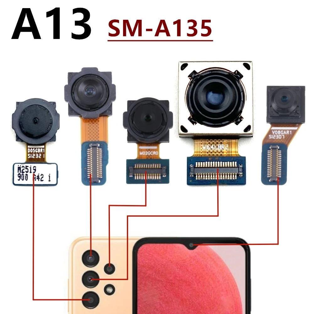 Atgal Pagrindinė Galinio vaizdo Kamera Priekinė Kamera Modulis Flex Kabelis Samsung Galaxy A13 4G 5G A135 A136 A137 Originalus Pakeisti Dalį - 1