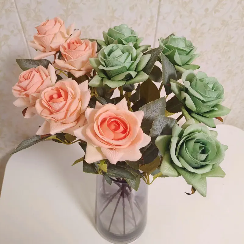Dirbtinis Viena Rožė Gėlių Modeliavimas Aksominis Rožių Su Kamieninėmis Gėlių Puokštė Vestuves Namų Puošybai Valentino Dieną - 1
