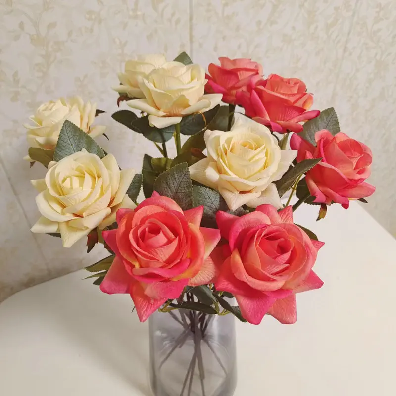 Dirbtinis Viena Rožė Gėlių Modeliavimas Aksominis Rožių Su Kamieninėmis Gėlių Puokštė Vestuves Namų Puošybai Valentino Dieną - 2
