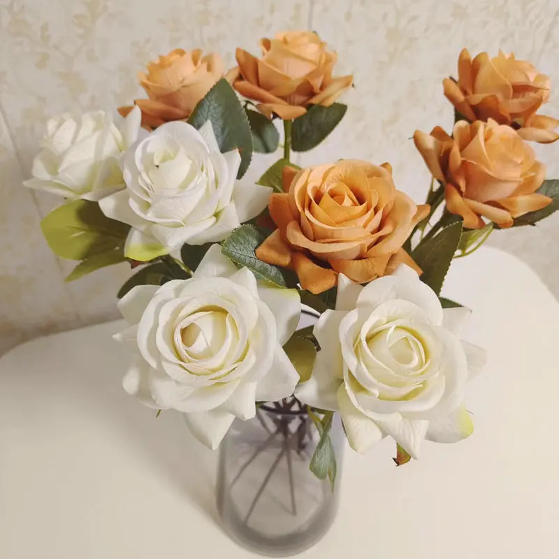 Dirbtinis Viena Rožė Gėlių Modeliavimas Aksominis Rožių Su Kamieninėmis Gėlių Puokštė Vestuves Namų Puošybai Valentino Dieną - 3