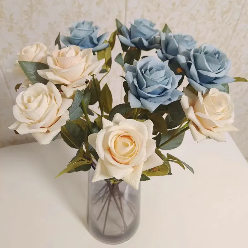 Dirbtinis Viena Rožė Gėlių Modeliavimas Aksominis Rožių Su Kamieninėmis Gėlių Puokštė Vestuves Namų Puošybai Valentino Dieną - 4