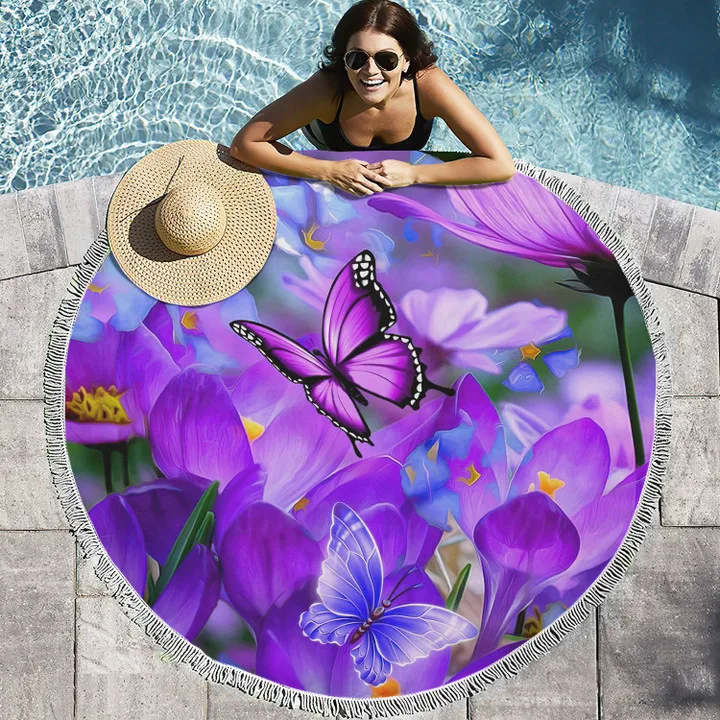 Drugelis Gėlių Violetinė, Drugelis Paplūdimio Rankšluostį, Geriausias Paplūdimio Rankšluosčiai 3D Visi Per Atspausdintas Rankšluostį - 2