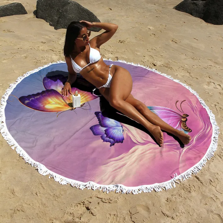 Drugelis Gėlių Violetinė, Drugelis Paplūdimio Rankšluostį, Geriausias Paplūdimio Rankšluosčiai 3D Visi Per Atspausdintas Rankšluostį - 4