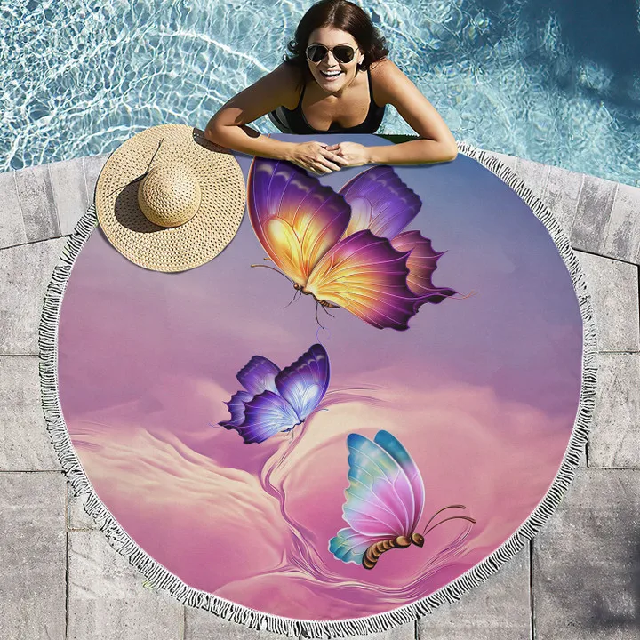 Drugelis Gėlių Violetinė, Drugelis Paplūdimio Rankšluostį, Geriausias Paplūdimio Rankšluosčiai 3D Visi Per Atspausdintas Rankšluostį - 5