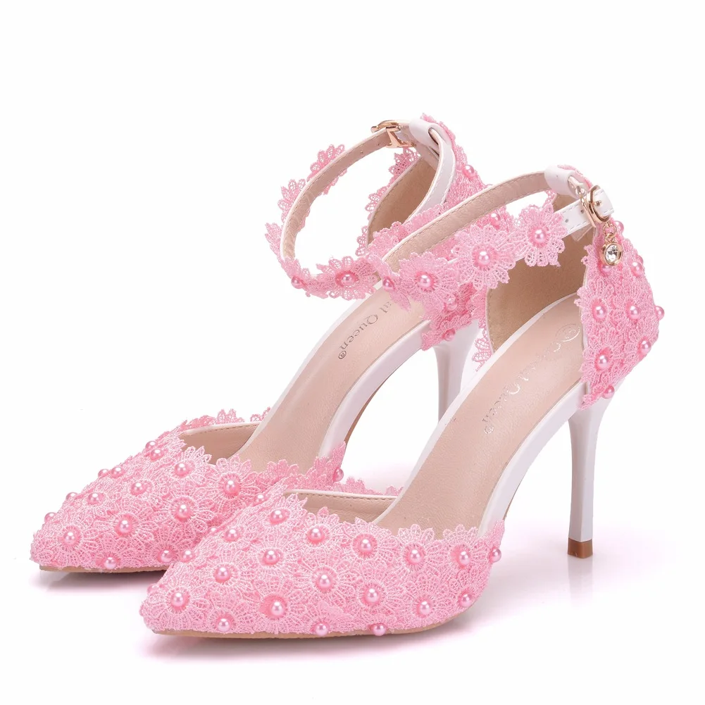 KNCOKAR Naujas Mados balta nėrinių gėlių vestuvių batai žodį apyrankę su nuotaka batai ir smailianosiai batai dydis 34-41 - 3