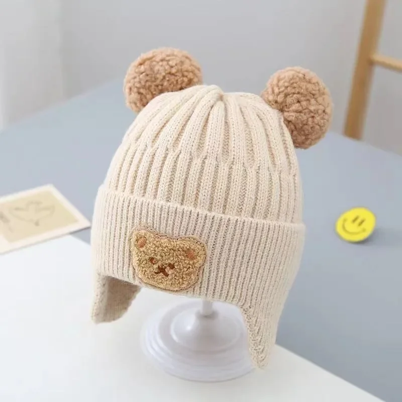 Naujas Baby Bear Kūdikiui Rudenį ir žiemą pliušinis vilnos megztinis mielas animacinių filmų megzti šiltas ausies bžūp sutirštės - 2