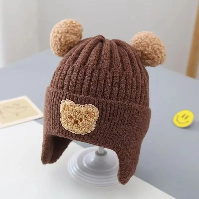 Naujas Baby Bear Kūdikiui Rudenį ir žiemą pliušinis vilnos megztinis mielas animacinių filmų megzti šiltas ausies bžūp sutirštės - 3