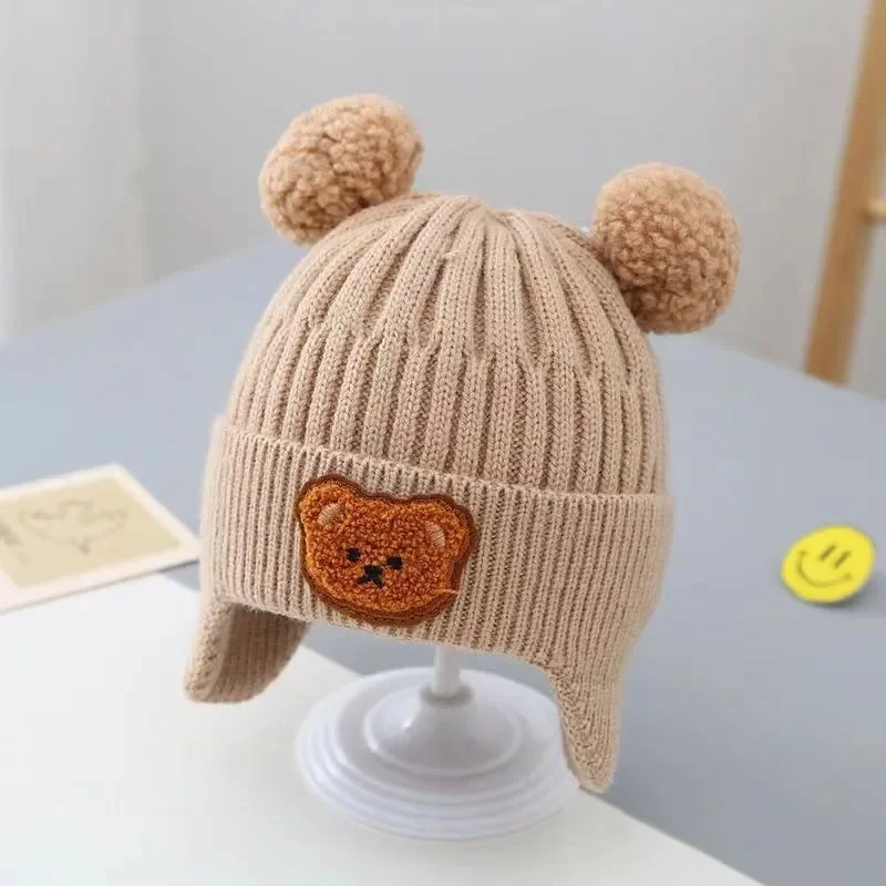 Naujas Baby Bear Kūdikiui Rudenį ir žiemą pliušinis vilnos megztinis mielas animacinių filmų megzti šiltas ausies bžūp sutirštės - 4