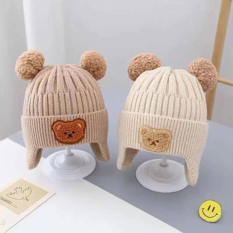 Naujas Baby Bear Kūdikiui Rudenį ir žiemą pliušinis vilnos megztinis mielas animacinių filmų megzti šiltas ausies bžūp sutirštės - 5